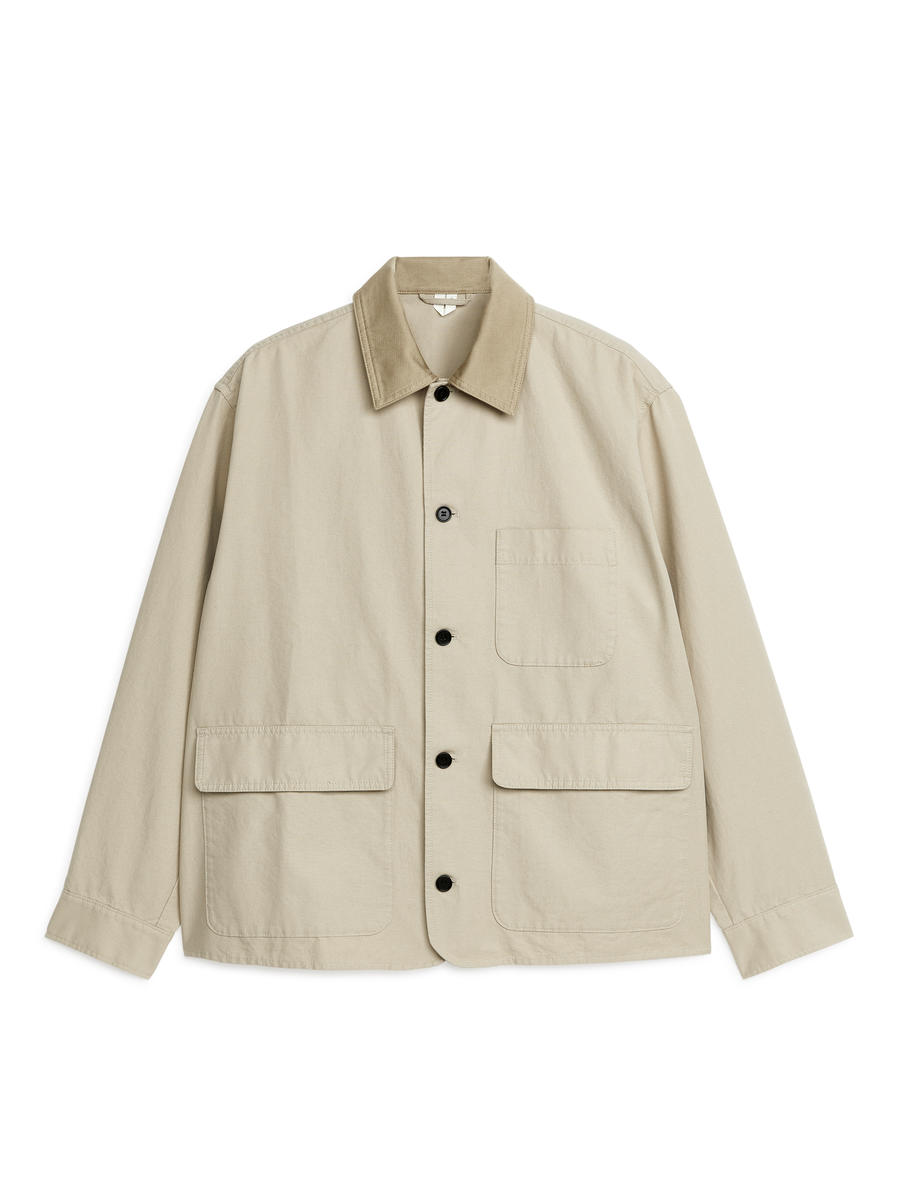 Cotton Shirt Jacket-#AE9F8E-8005