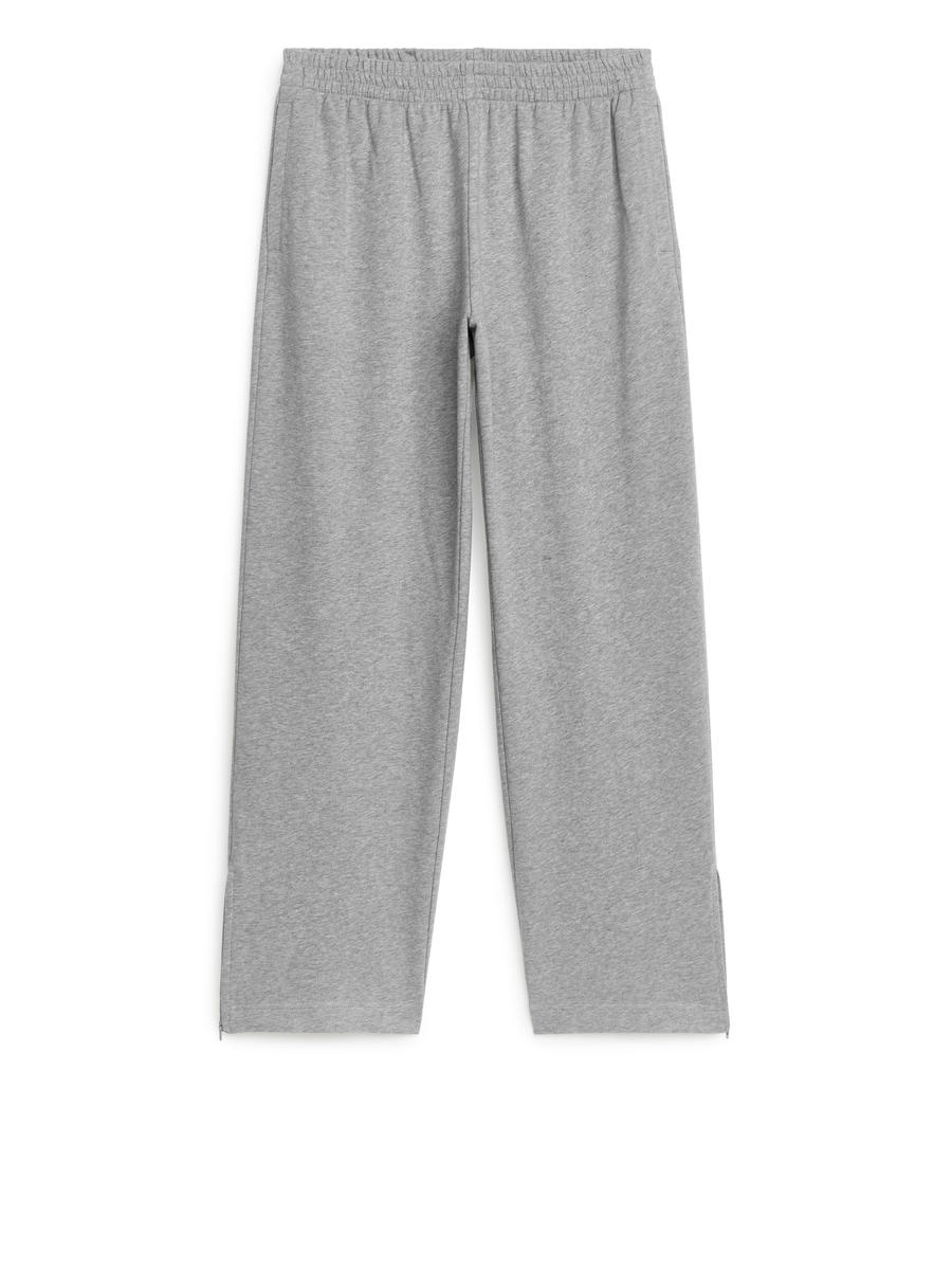 Wide-Leg Slit Sweatpants-Grey-6332