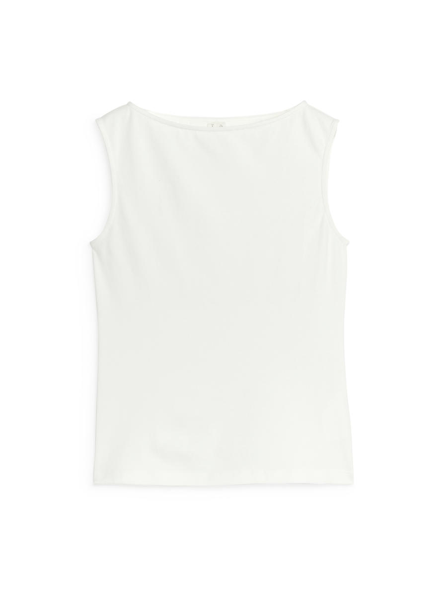 Boat Neck Tank Top-#F4F3E9-7844