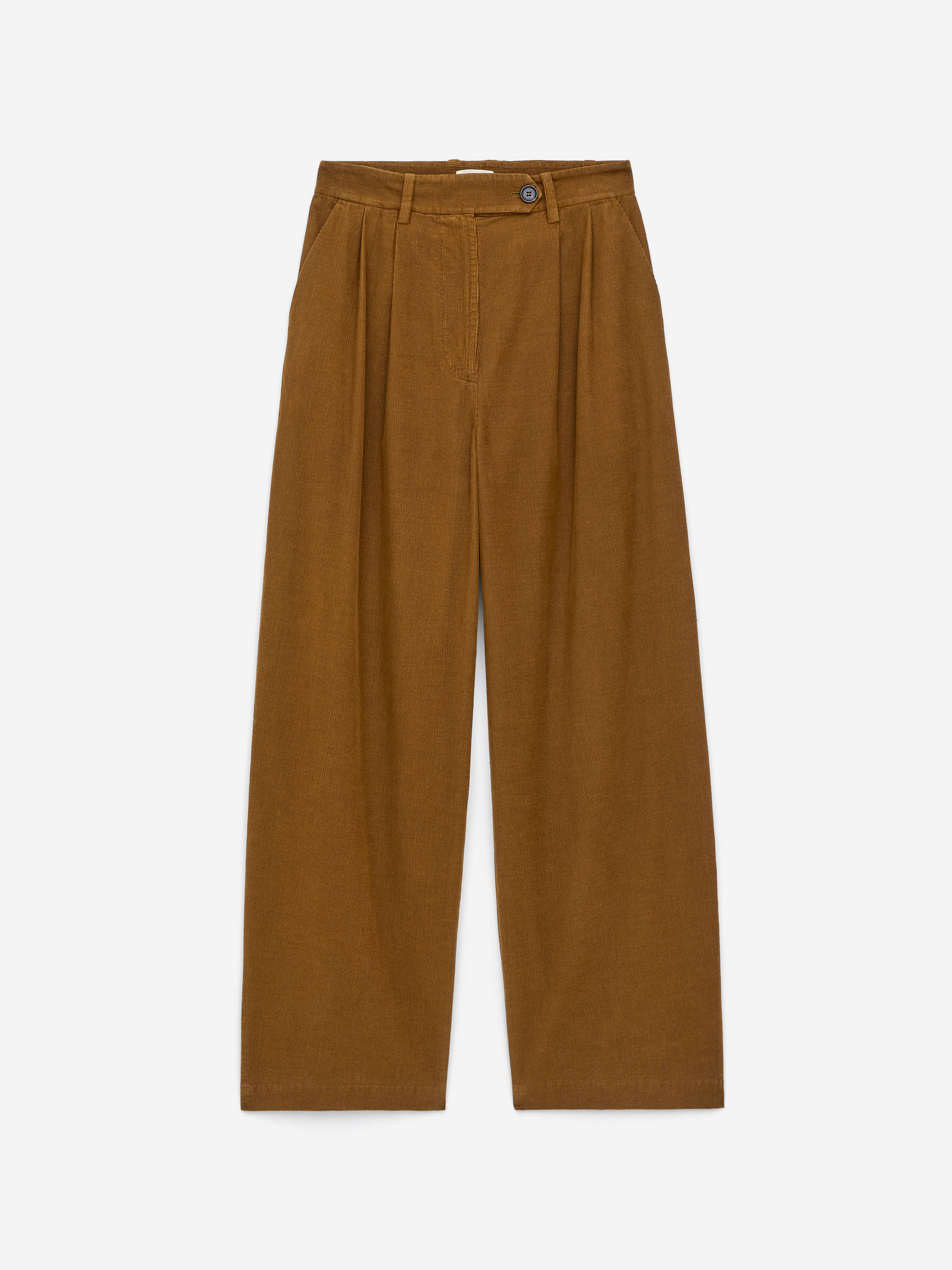 High-Waist Corduroy Trousers-#785F3A-16149