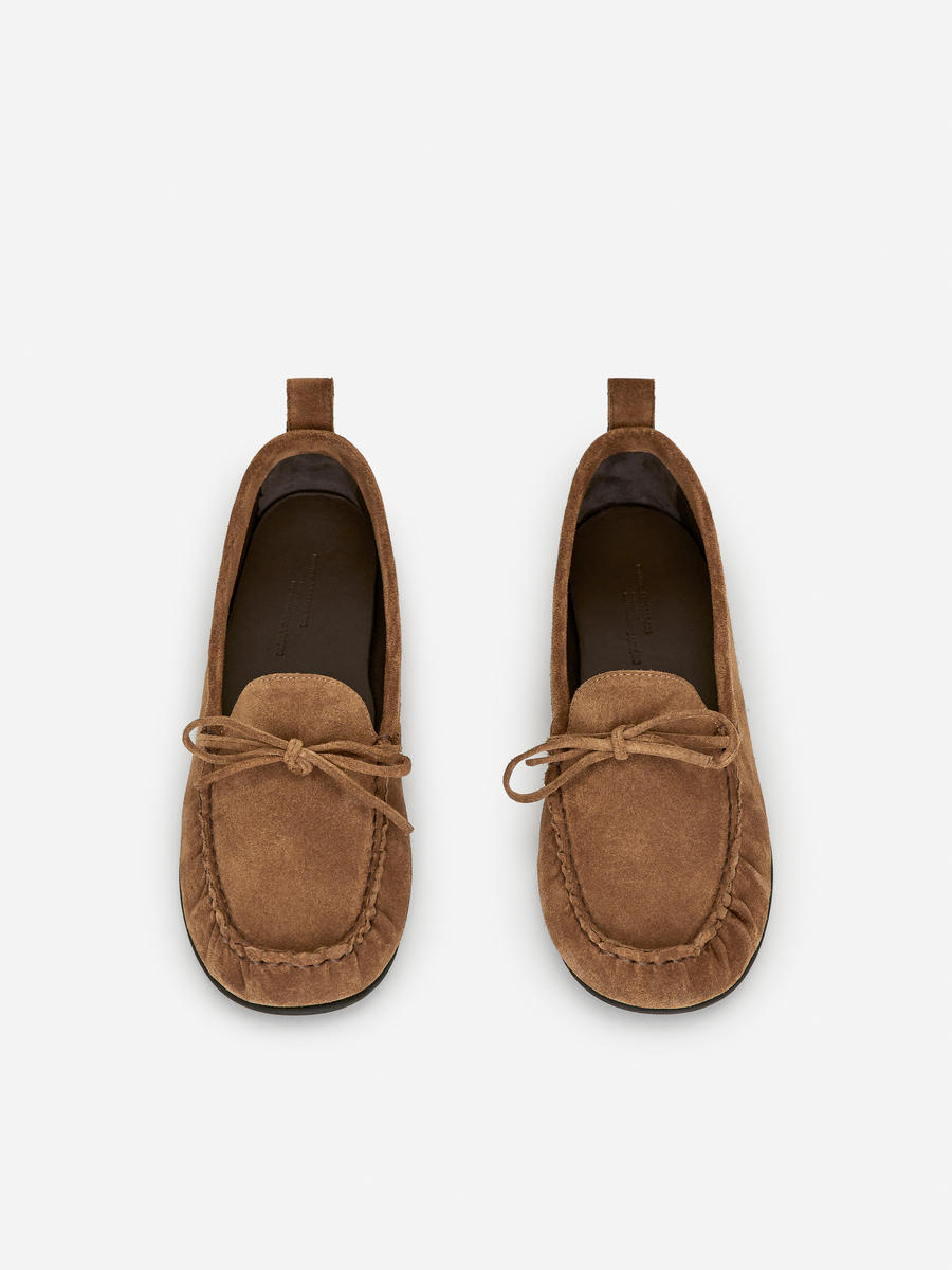 Suede Moccasin Loafers-#8B6E4E-13026