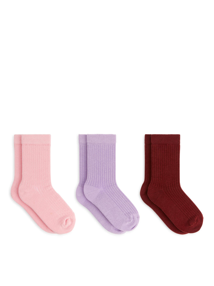 Chaussettes en maille côtelée, 3 paires-#E3B2C2-12895