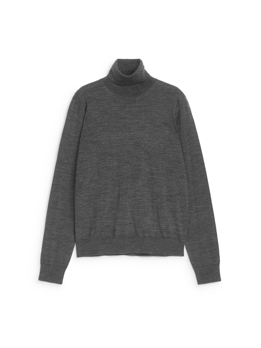 Rollkragenpullover aus Merinowolle-Grau-12316