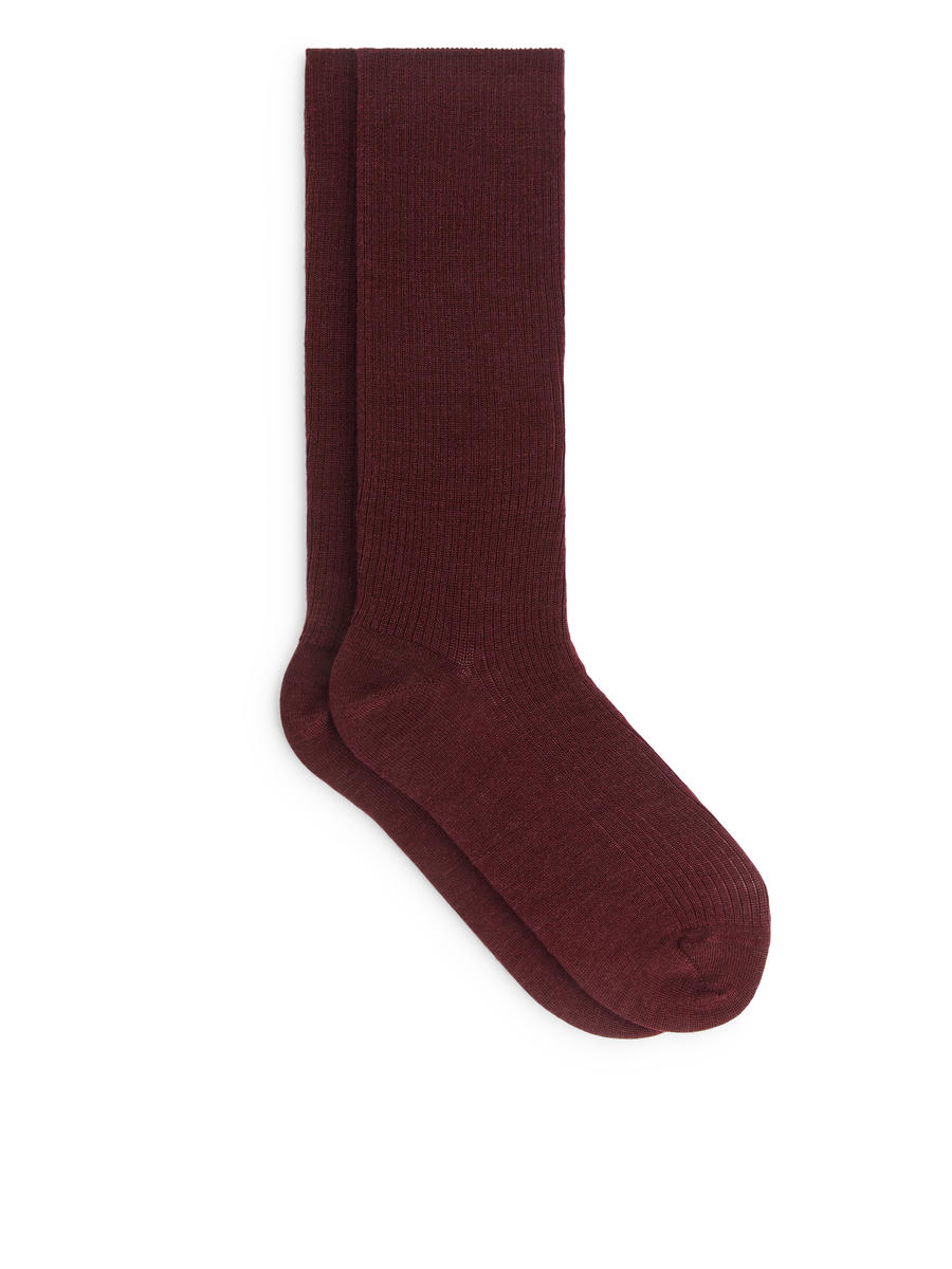 Gerippte Socken aus Wollmischung - Weinrot - Women - 1195762005