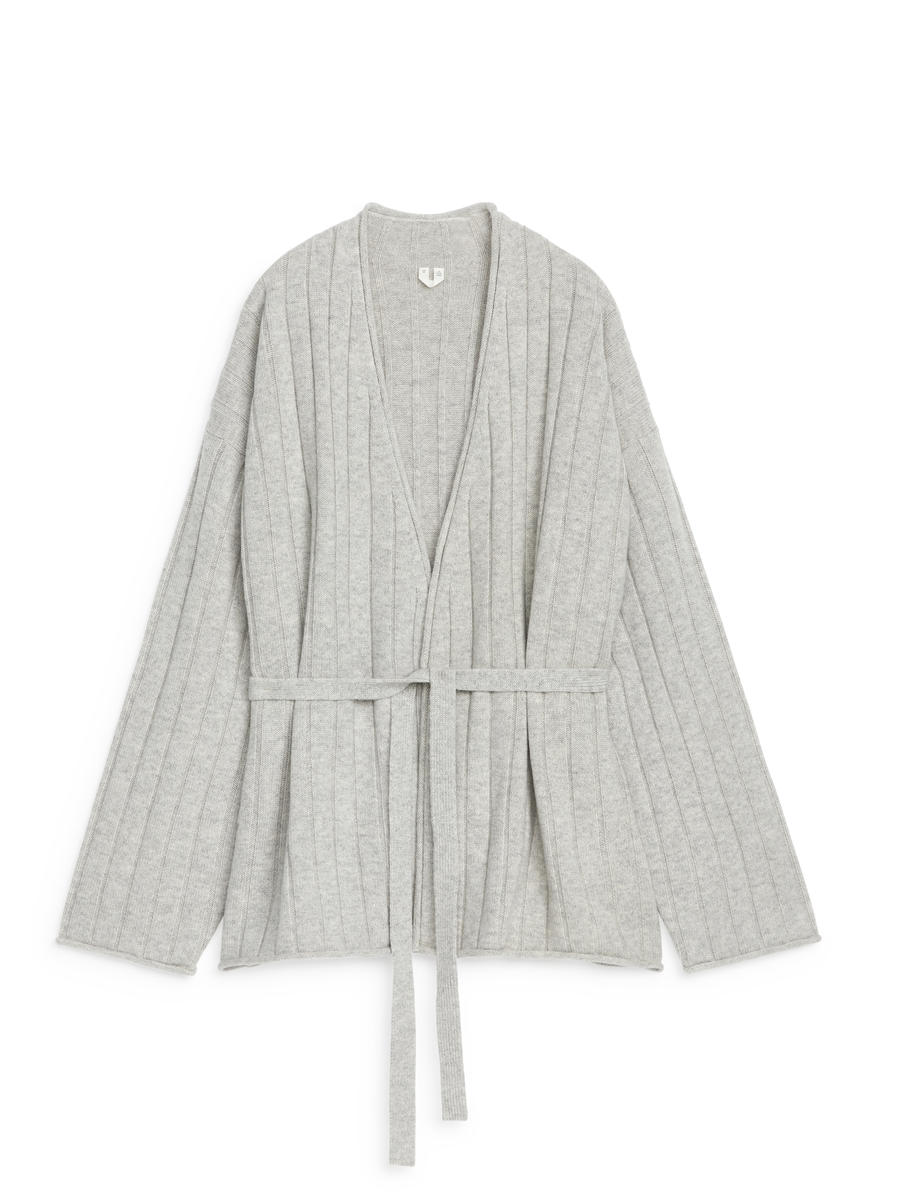 Cashmere Wool Belted Cardigan Light Grey ARKET NL