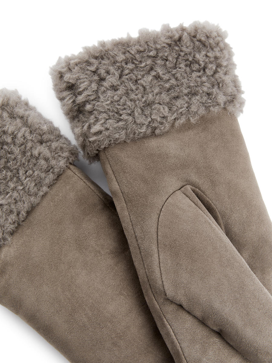 Lined Suede Mittens-#6C655F-13304