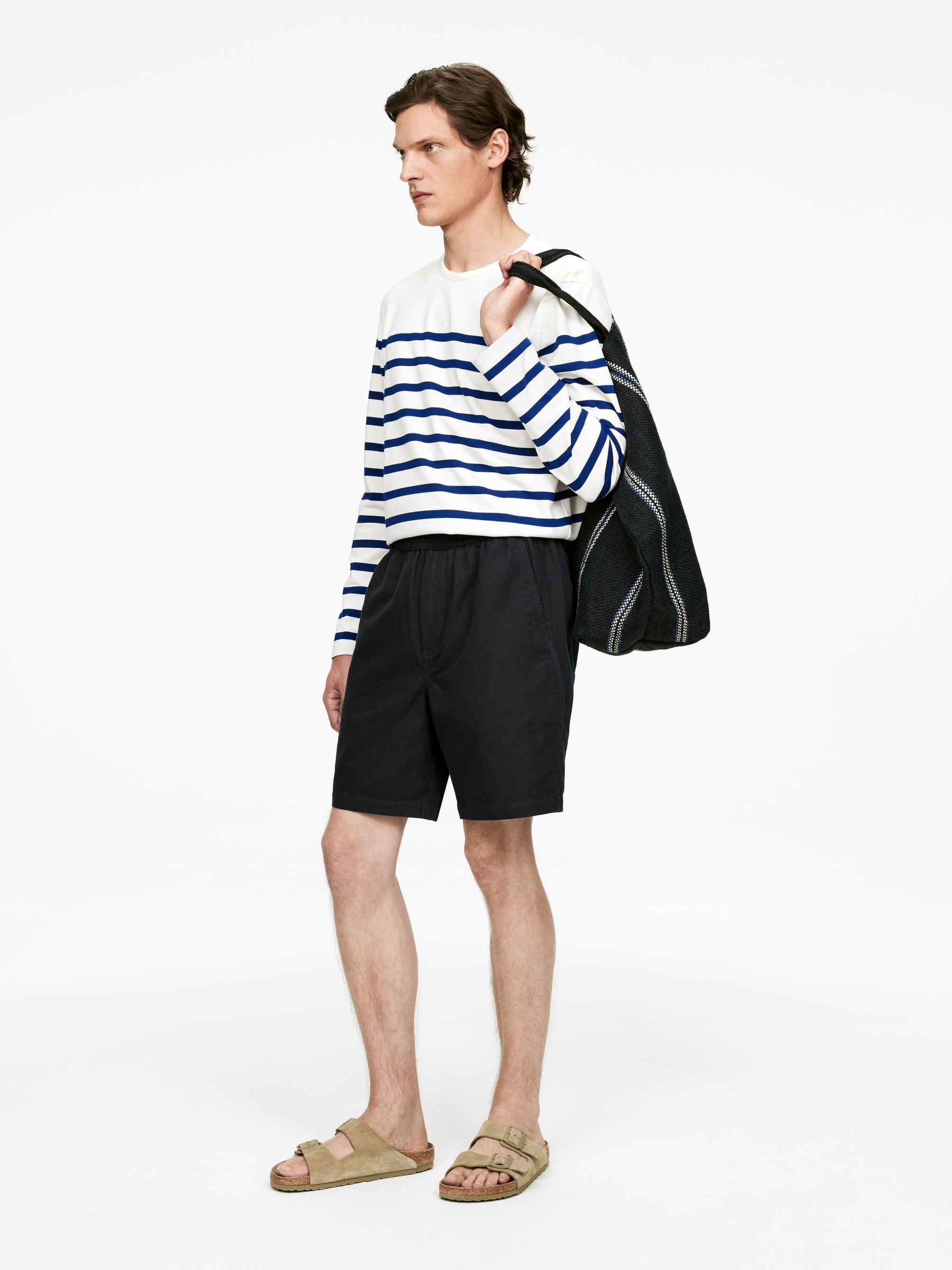 Cotton-Linen Drawstring Shorts - Dark Blue - Loose fit - Men - StillMedia/Lookbook - 10