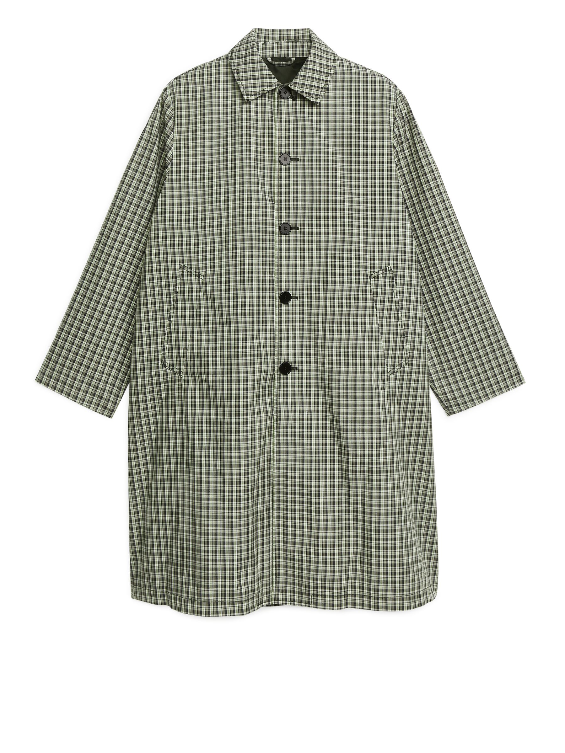 Abrigo de cuadros de corte straight-#B0B385-2553