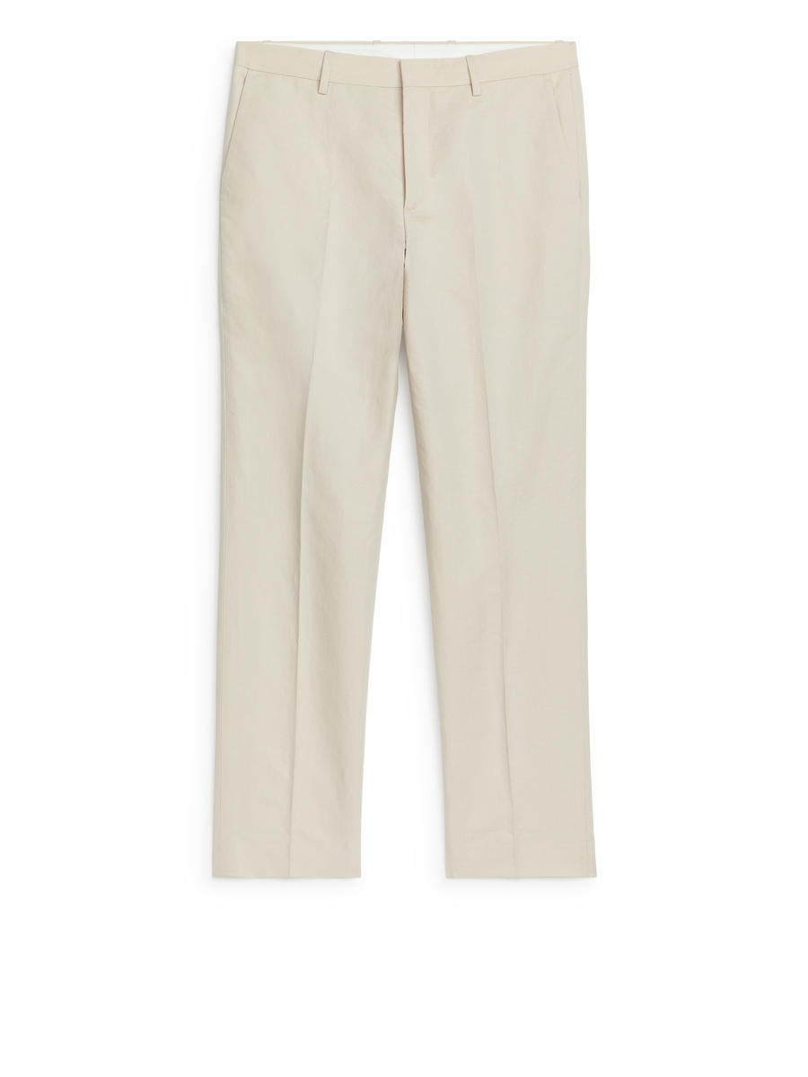 Slim Linen-Cotton Trousers-#C2C1B8-8097