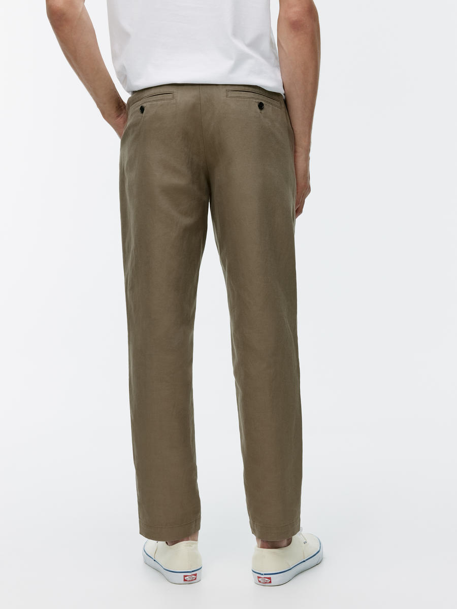 Pantalon classique 7/8 en coton et lin - Vert kaki - Regular fit - Homme - 1073202006