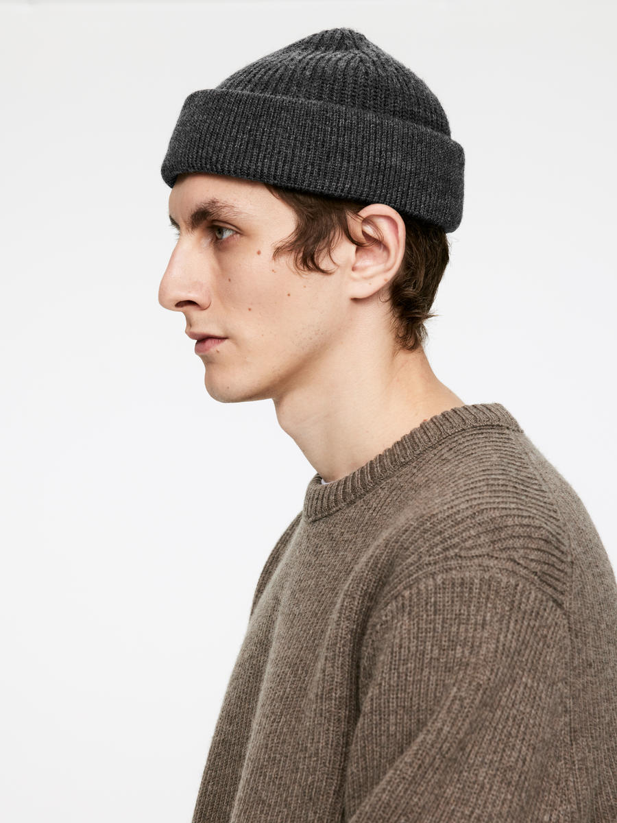 Ribbed Wool Blend Beanie-#494A4F-12925