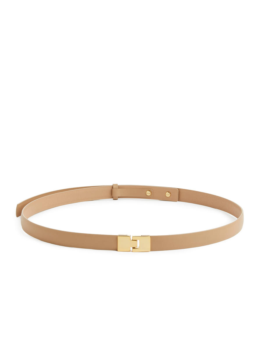 Buckle Leather Belt - Beige - Women - 1220659002