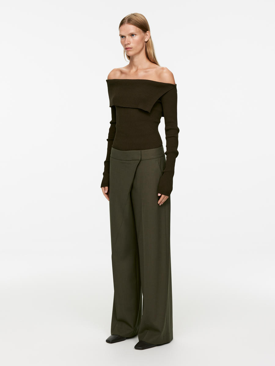 Relaxed Wrap Trousers-#4F4C42-12288