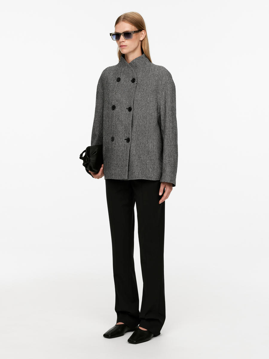 Shawl-Collar Wool Jacket - Grey - Oversized - Women - 1195460001