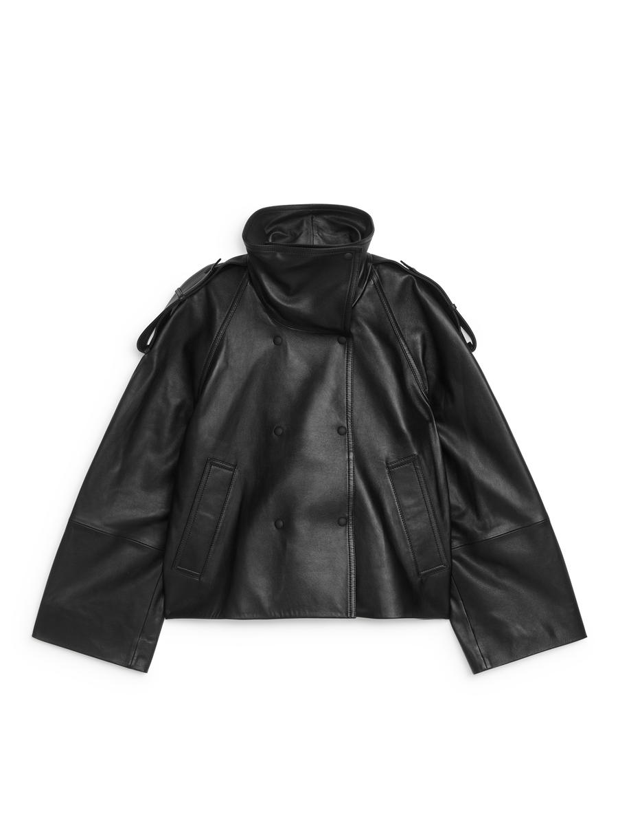 Short Leather Jacket-#272628-13071