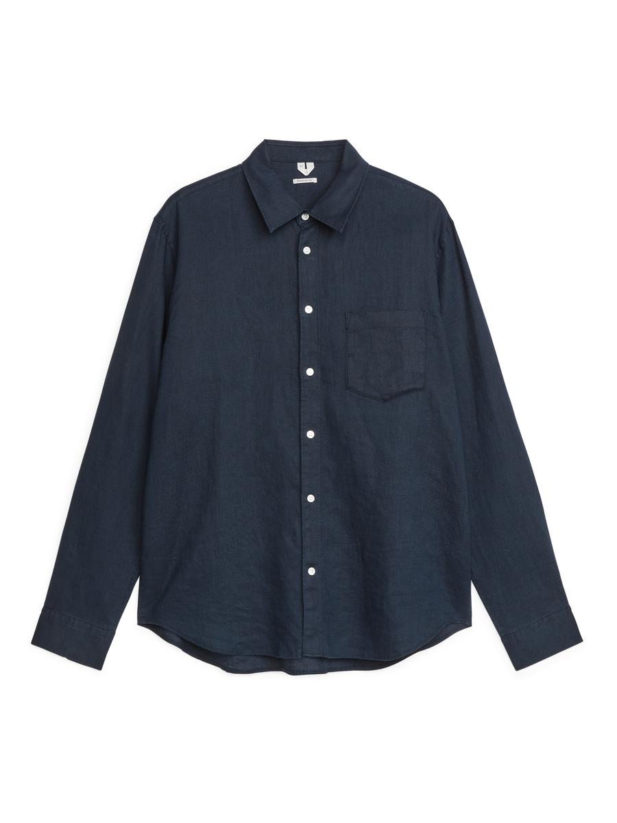 Regular-Fit Linen Shirt-Blue-512