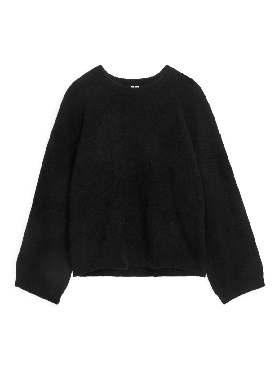 Alpaca-Wool Blend Jumper-Black-11213