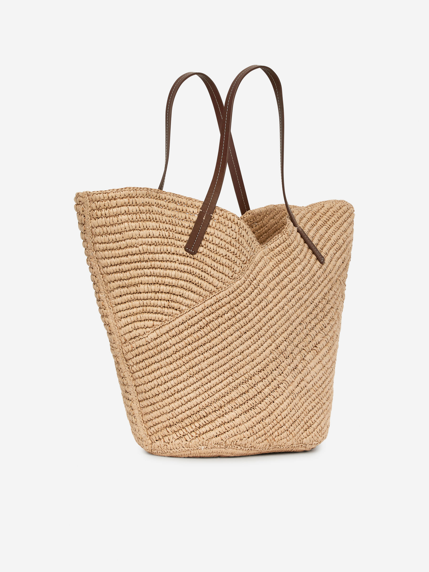 Leather-Detail Straw Tote - Beige - Women - StillMedia/DescriptiveStillLife - 1