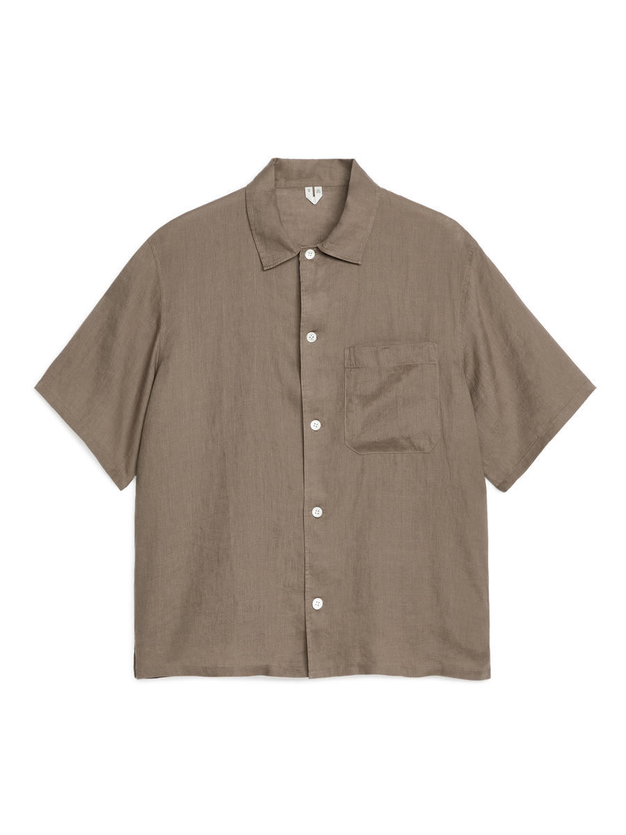 Linen Resort Shirt-#877F75-9761