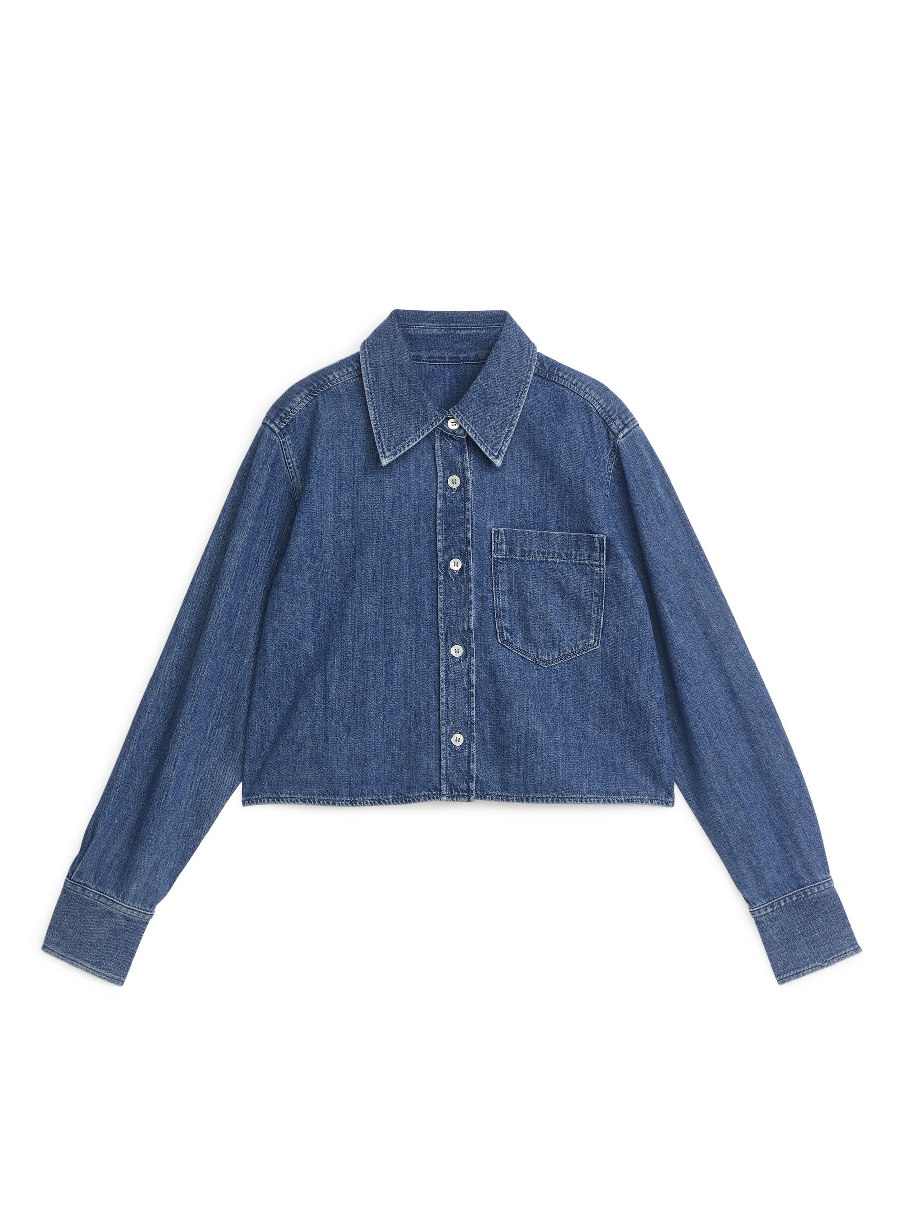 Croppad denimskjorta - Blå - Regular fit - Women - StillMedia/DescriptiveStillLife - 1