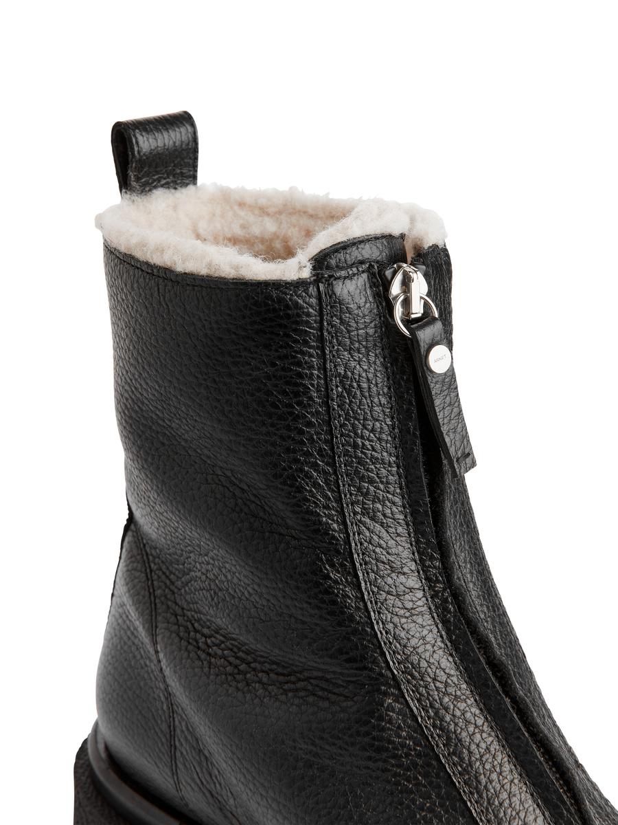 Faux Fur Leather Boots-#272628-3842