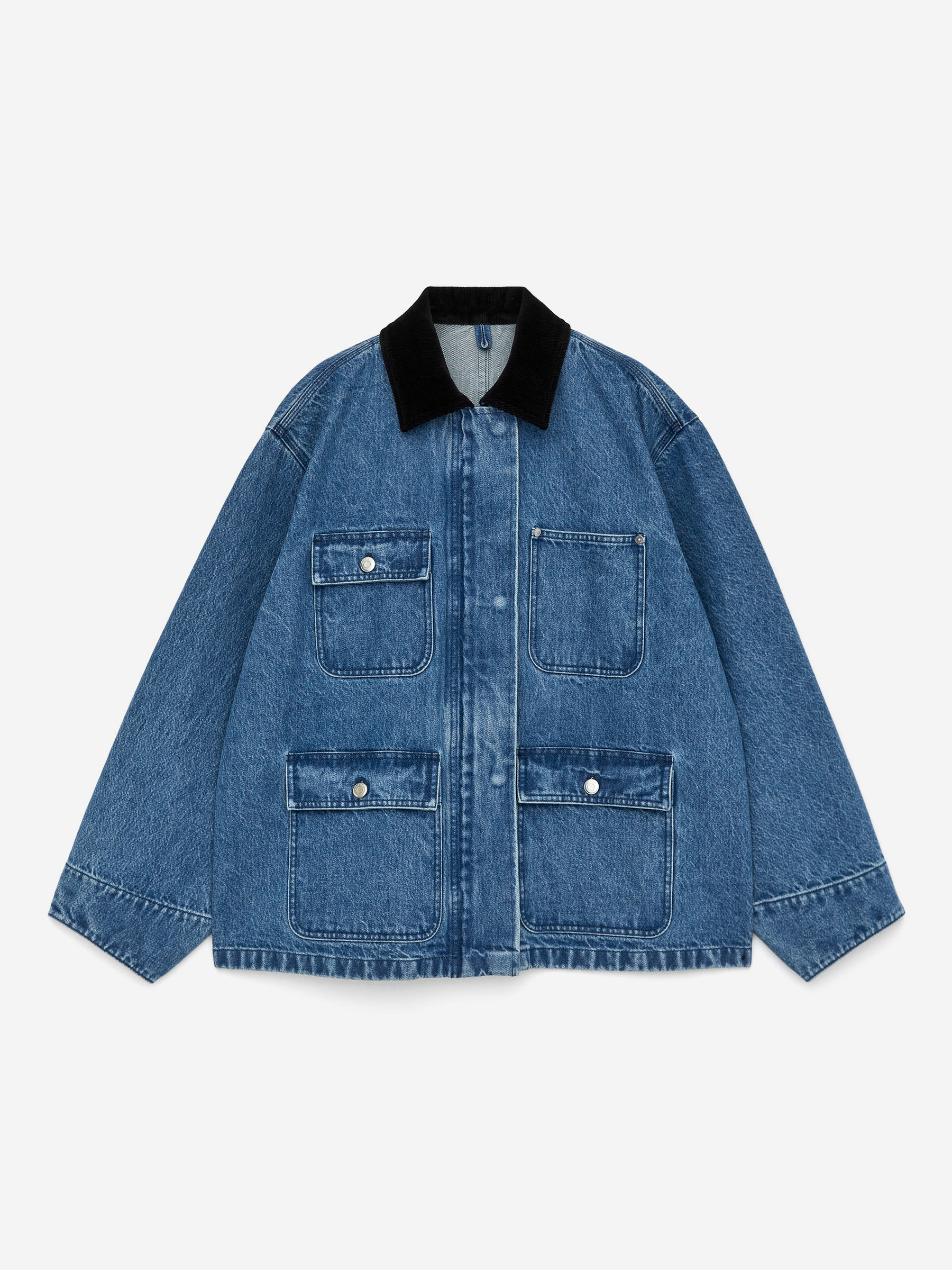 Cord-Collar Denim Jacket-Blue-14744