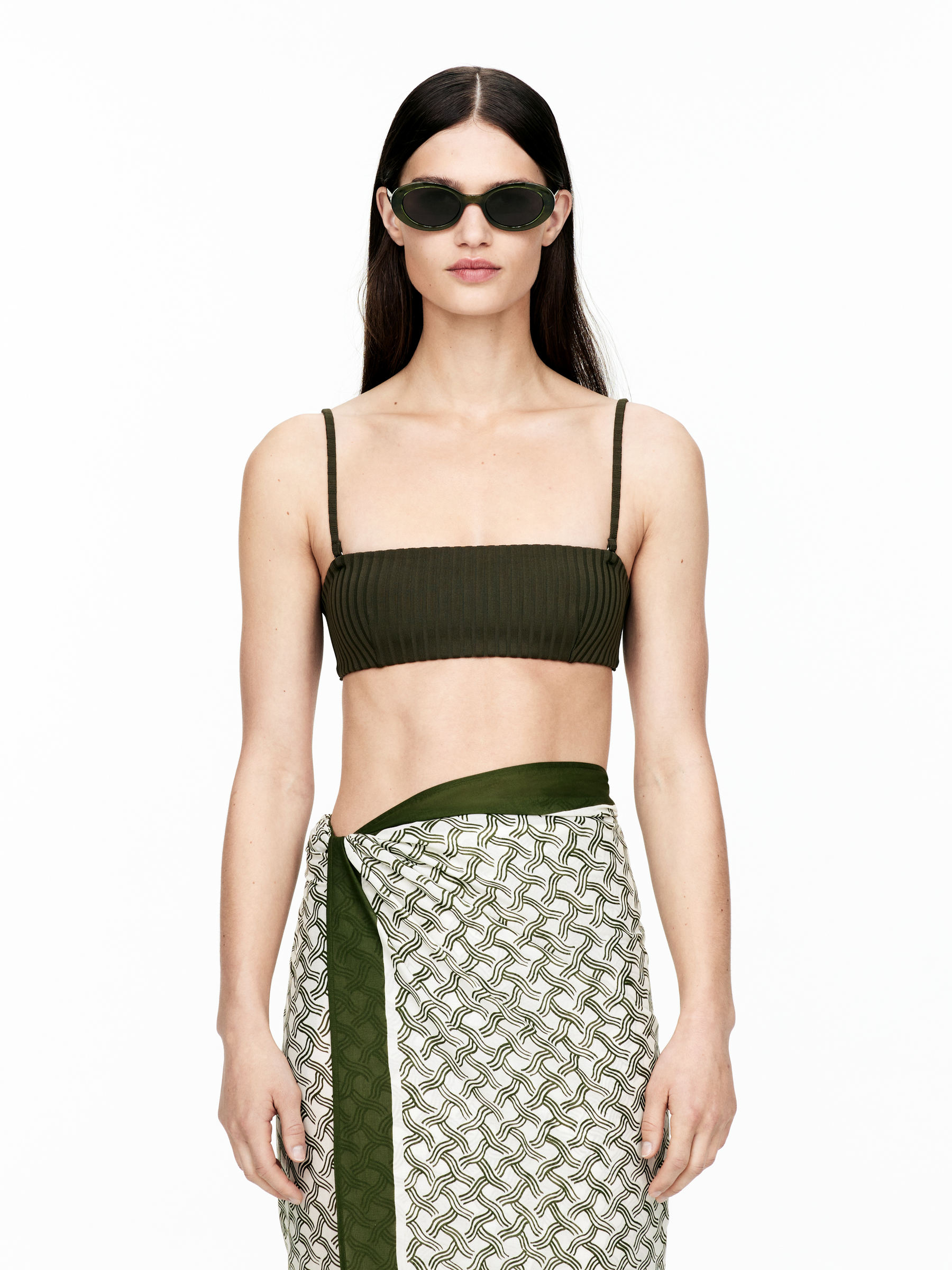 Ribbed Bikini Top-#3E3D36-15366