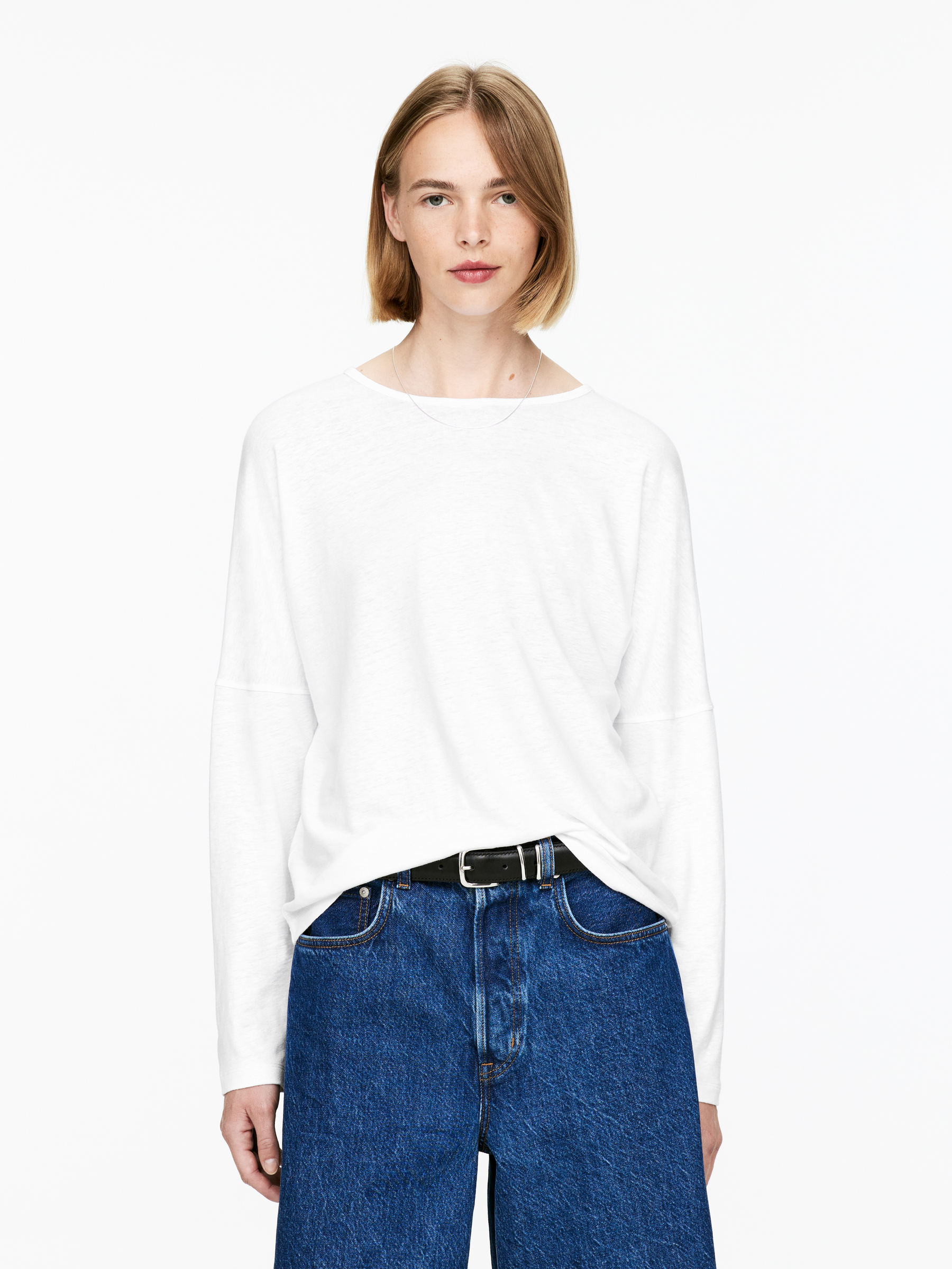 Loose-Fit Linen Viscose Top-#FFFFFF-15396