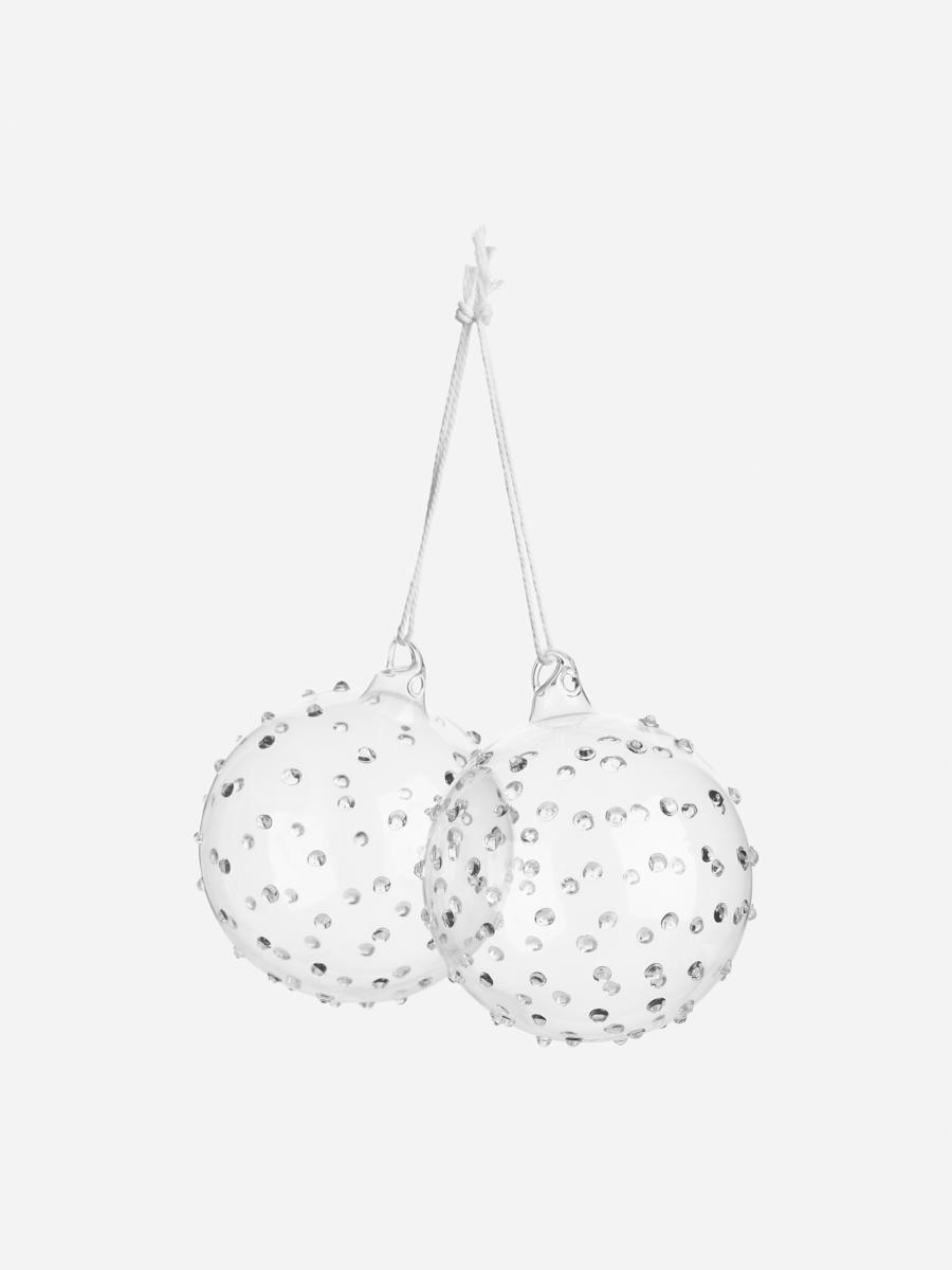 Textured Glass Baubles Set of 2-#FFFFFF-4862