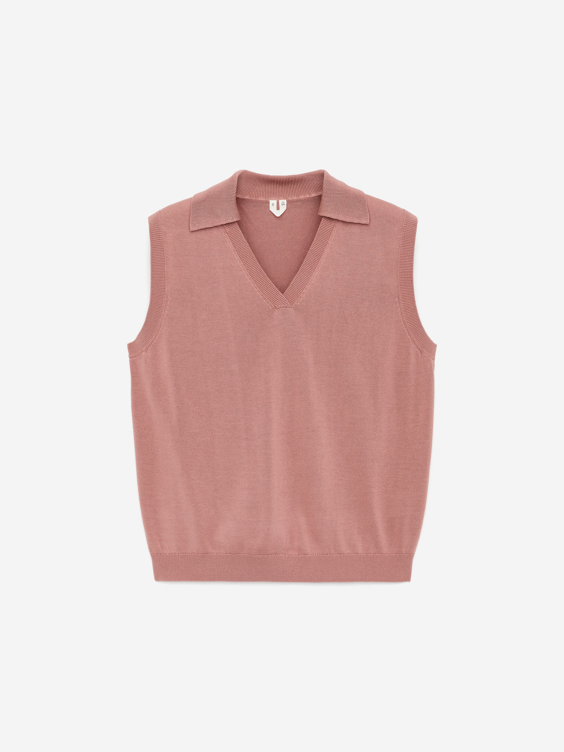 Knitted V-Neck Vest-#A47E7E-15639