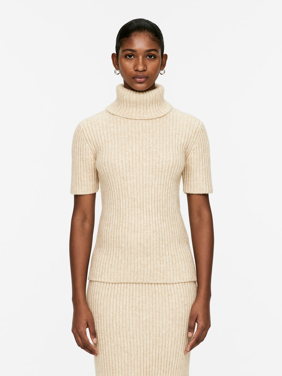 Rib Roll-Neck Jumper-#DFD7CA-13010