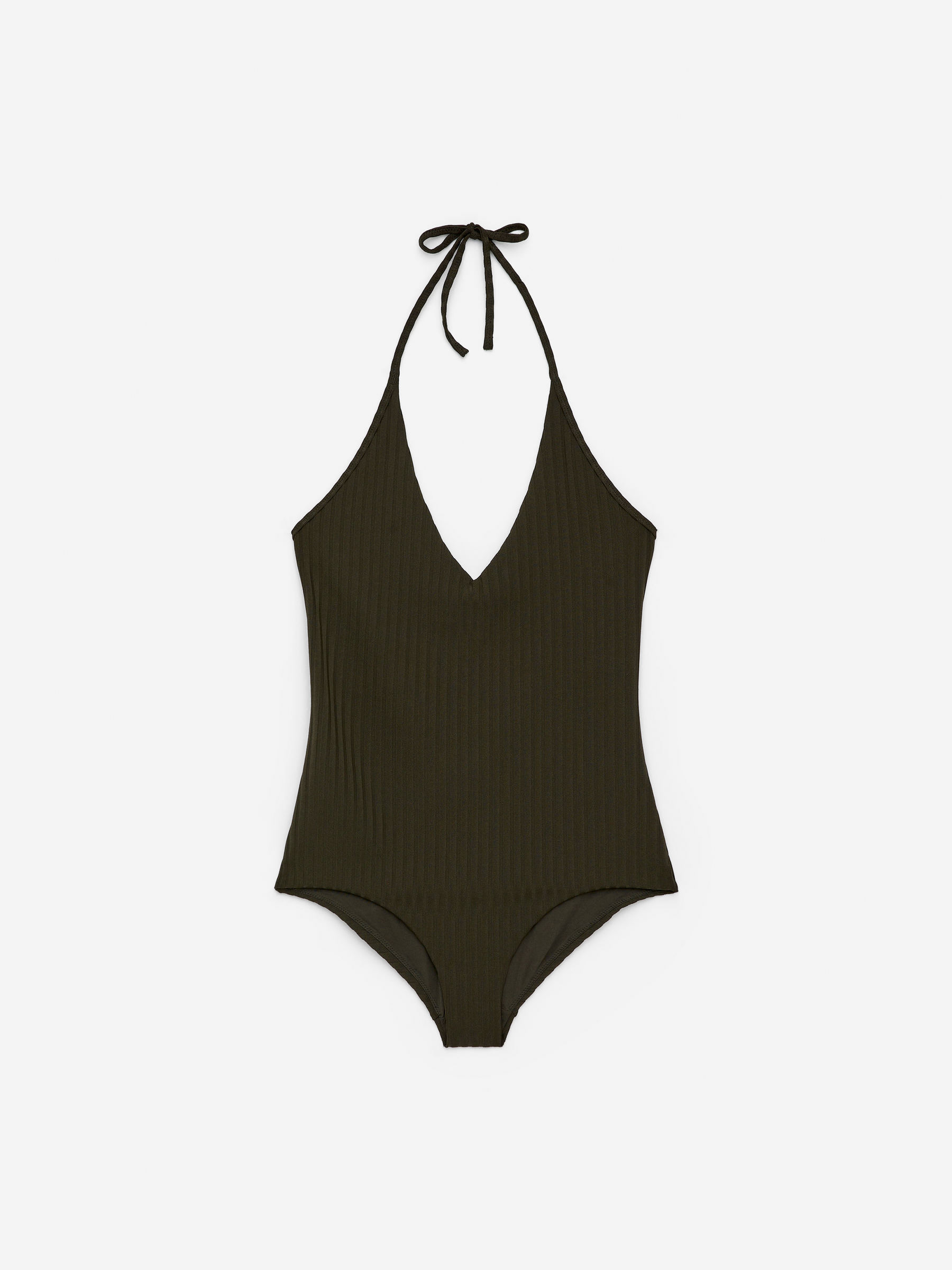 Ribbed Halterneck Swimsuit-Green-15350