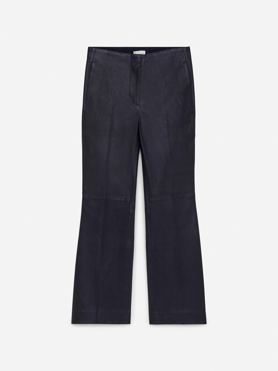 Pantalon évasé raccourci en cuir-#0A041F-14287