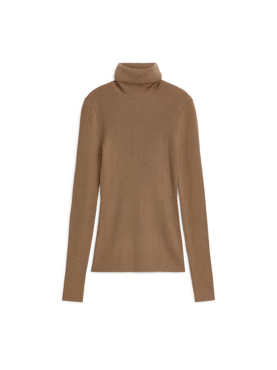 Merino Wool Roll-Neck - Dark Beige - Slim fit - Women - 0996546006