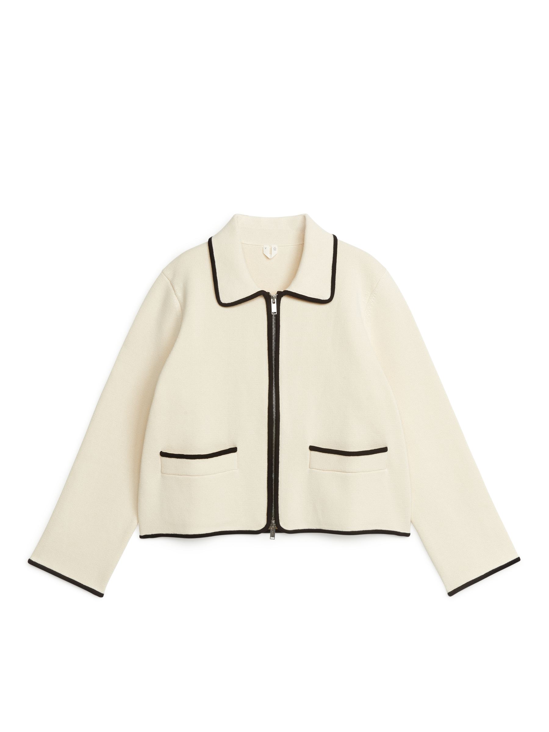 Knitted Zip Cardigan-#F2E8D6-366