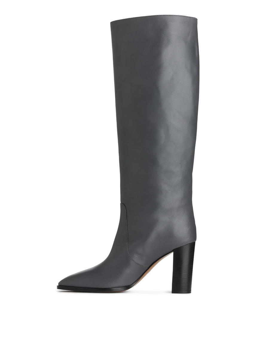 Knee-High Leather Boots-#505661-7376