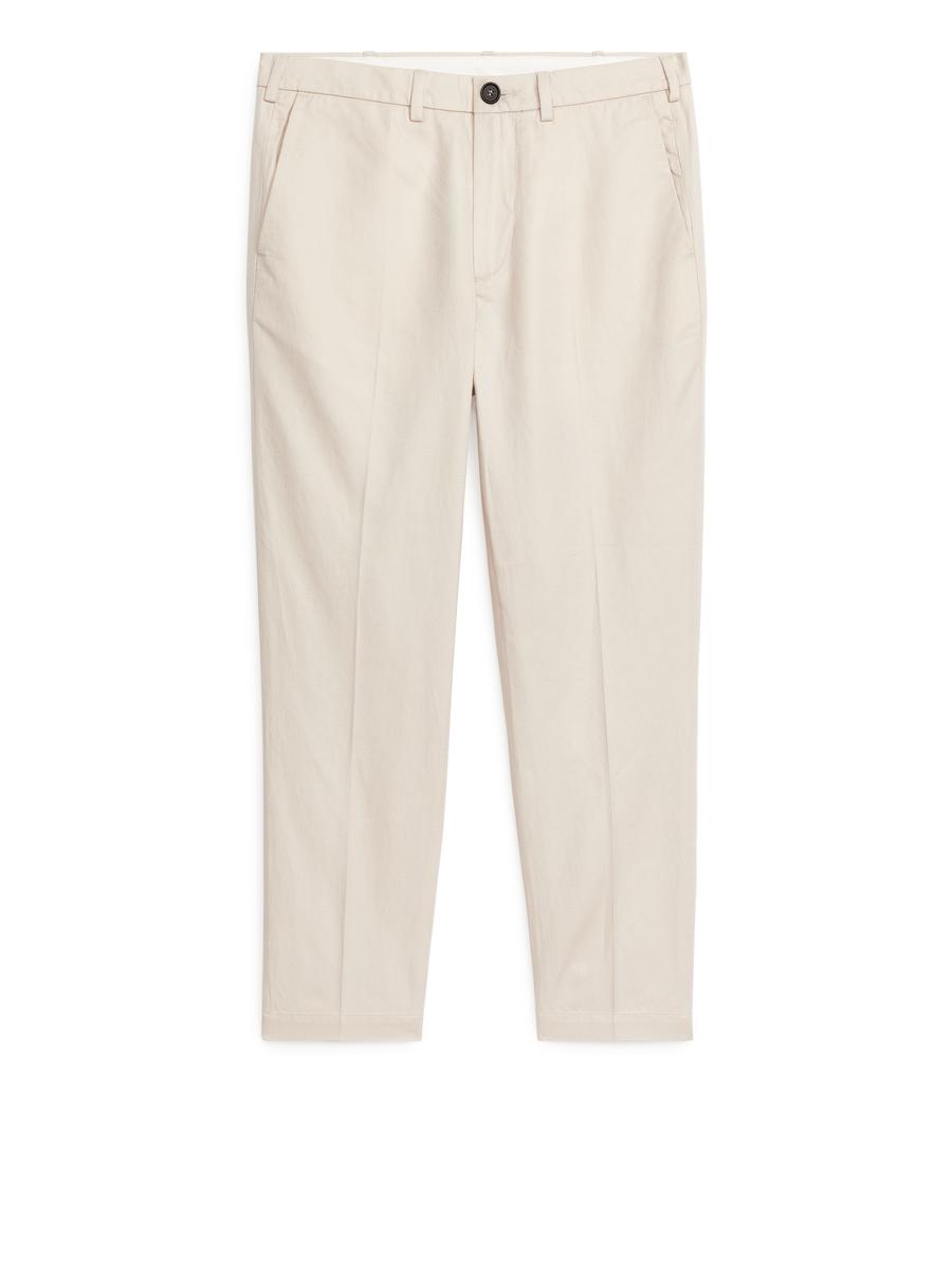 Regular Cropped Cotton-Linen Trousers-White-1199