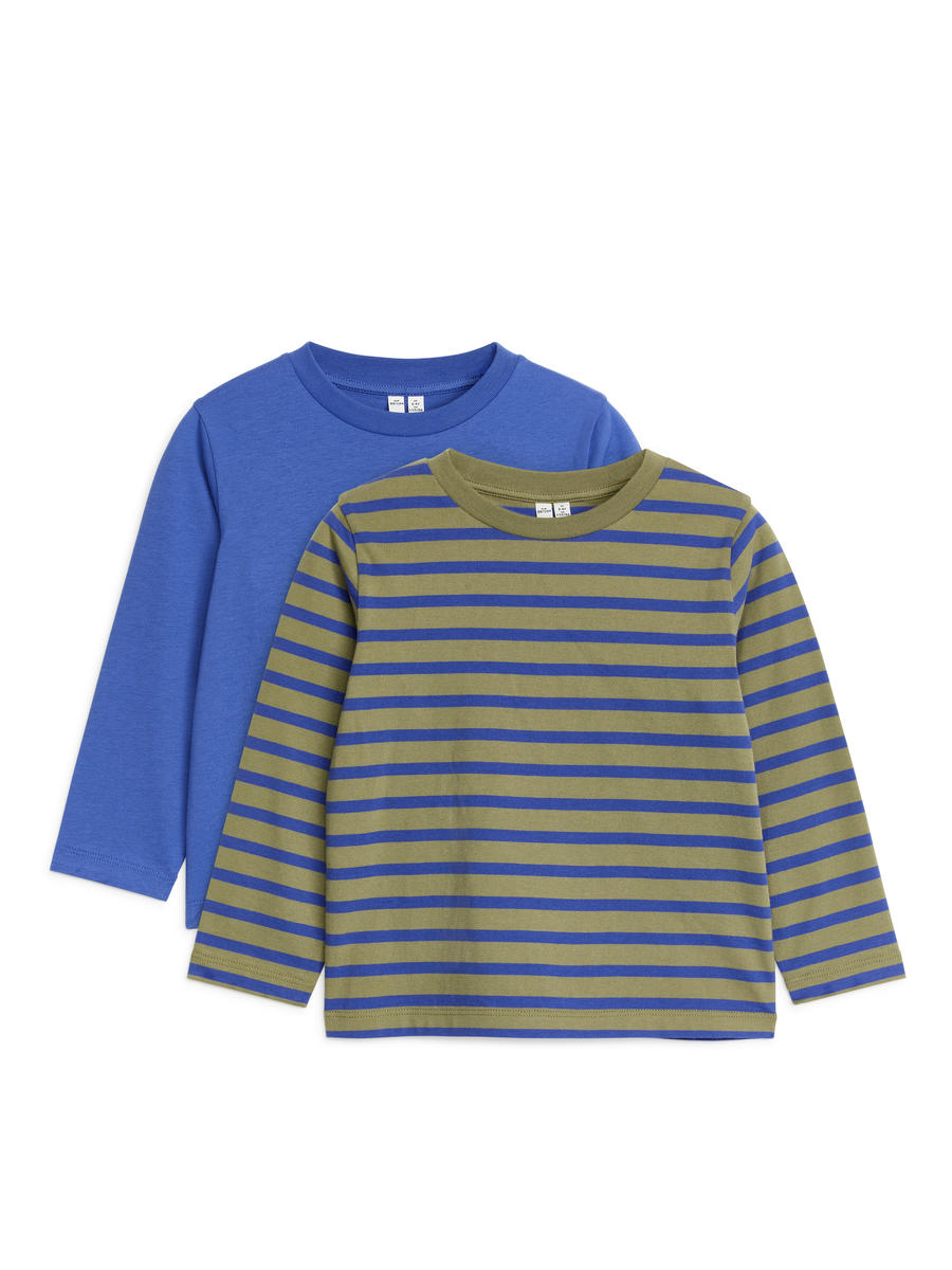 Long-Sleeved T-Shirt Set of 2 - Bright Blue/Khaki Green - Regular fit - Children - 1109929013