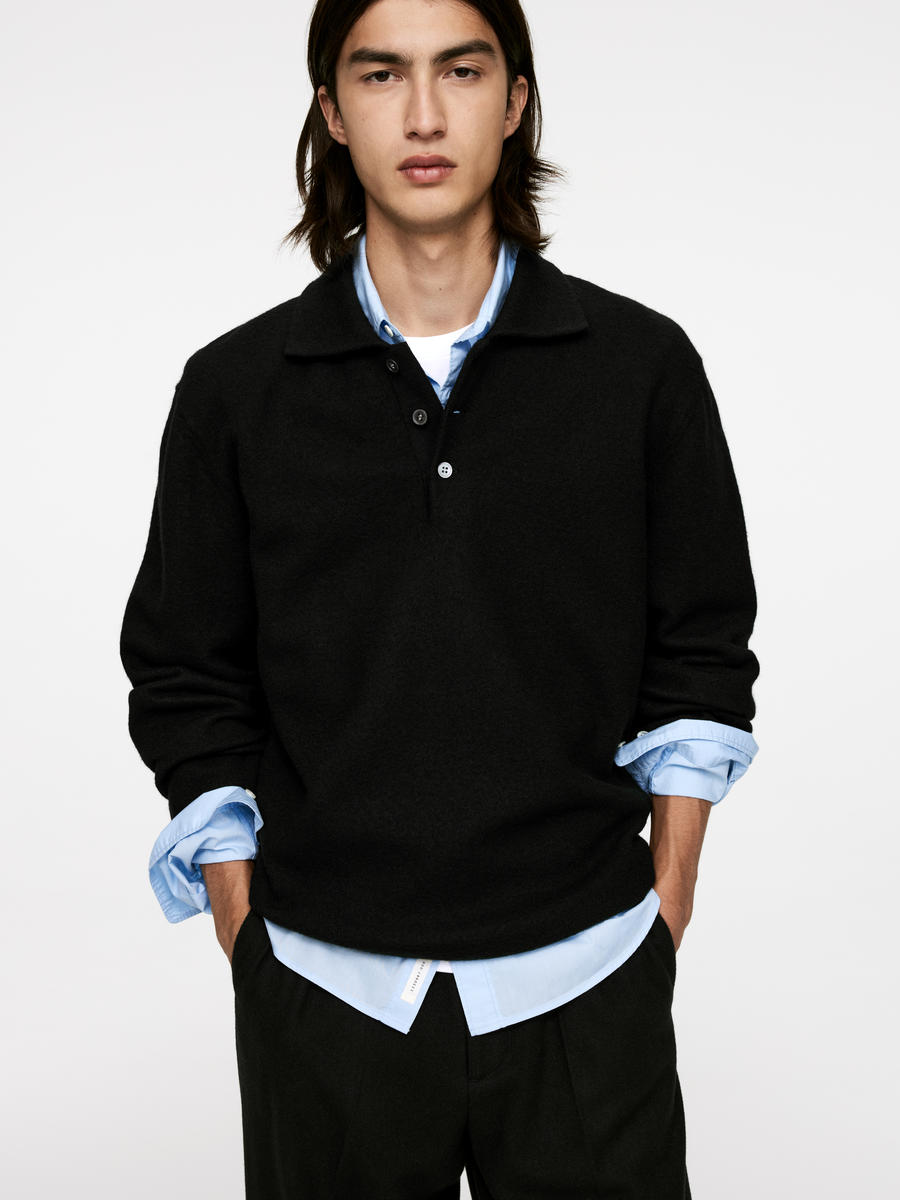 Boiled Wool Polo Shirt-#272628-13514