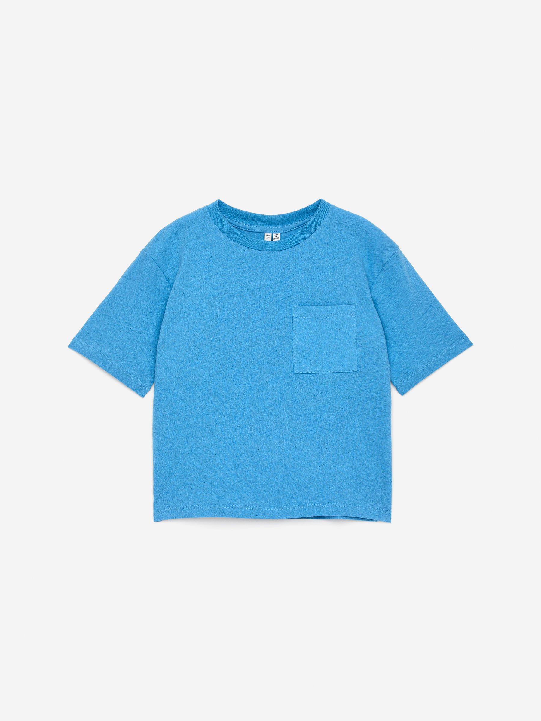T-Shirt aus Baumwolle und Leinen-Blau-15761