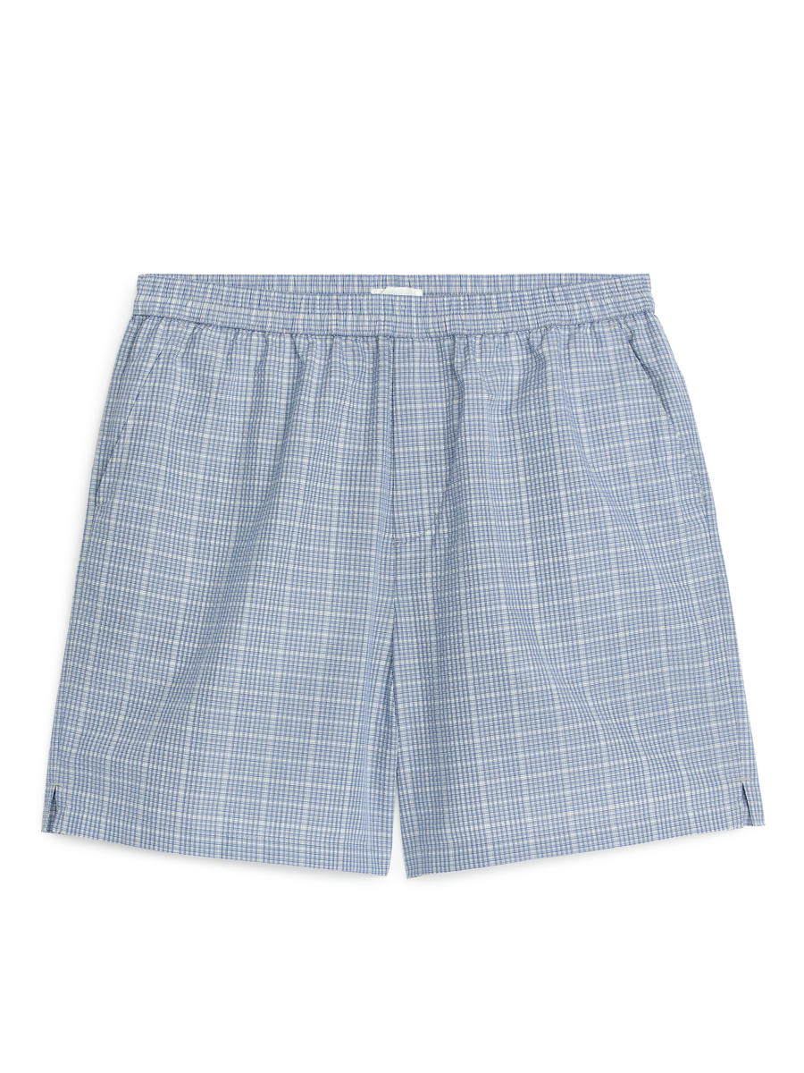 Seersucker Shorts-#9EACBD-8046