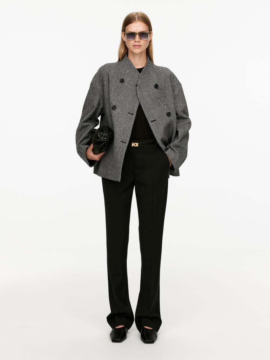 Shawl-Collar Wool Jacket - Grey - Oversized - Women - 1195460001