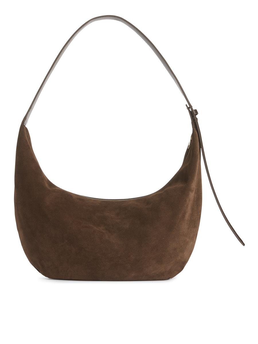 Curved Suede Bag-#594B3D-6290