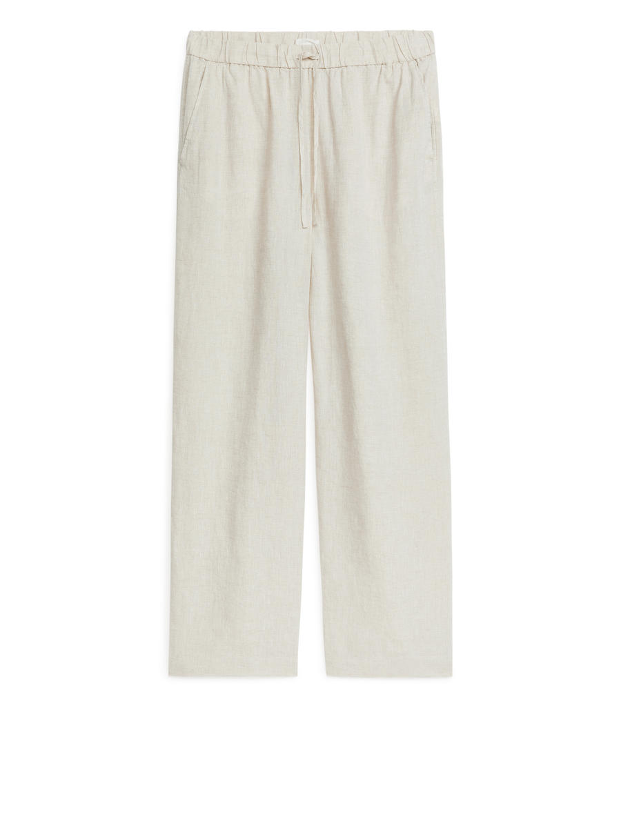 Linen Drawstring Trousers-#DED8C5-1506