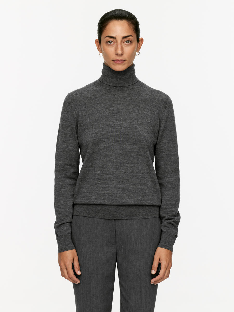 Rollkragenpullover aus Merinowolle - Dunkelgrau - Regular Fit - Women - 1236488002