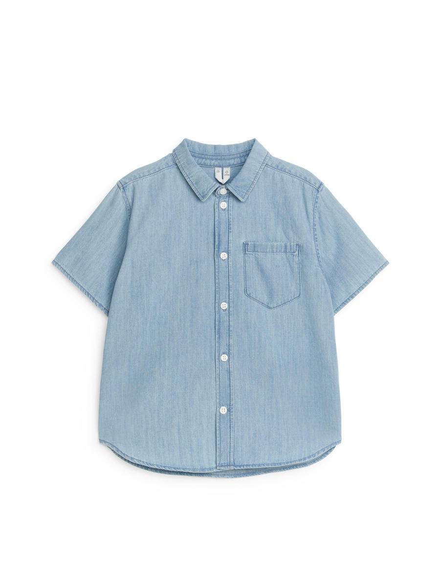 Short-Sleeve Denim Shirt-#90B0D6-8001