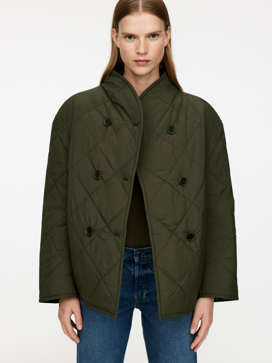 Steppjacke mit Schalkragen - Dunkles Khaki - Oversize - Women - 1187926001