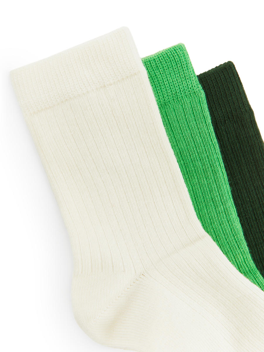 Rib Knit Socks, 3 Pairs-#75A95F-10921