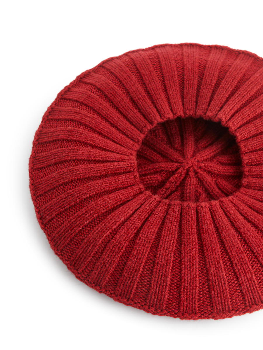 Rib-Knitted Wool Beret-#702B33-12324