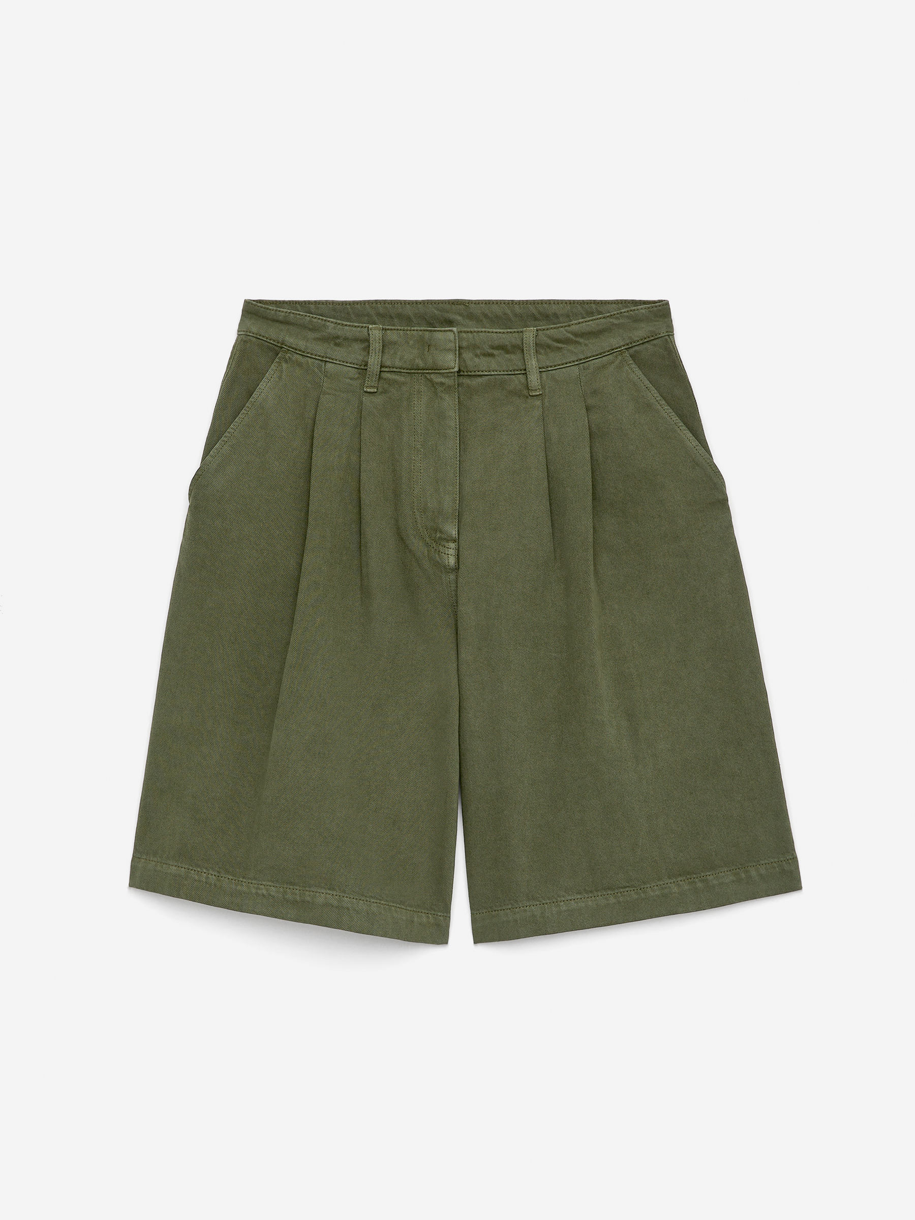 Pleated Shorts - Khaki Green - Relaxed fit - Women - StillMedia/DescriptiveStillLife - 1